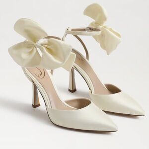 Sam Edelman Ivory Satin Bow Pointed-Toe Heels